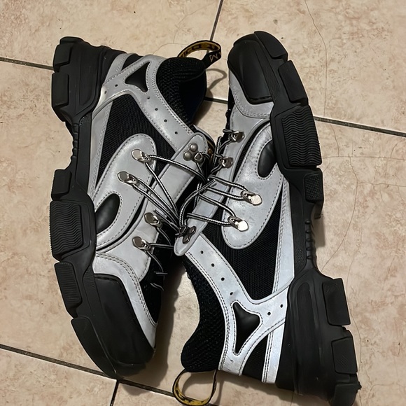 authentic GUCCI technical canvas calfskin reflective men’s flashtrek sneakers - Picture 2 of 9